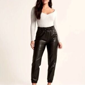 Abercrombie Black Faux Leather Joggers